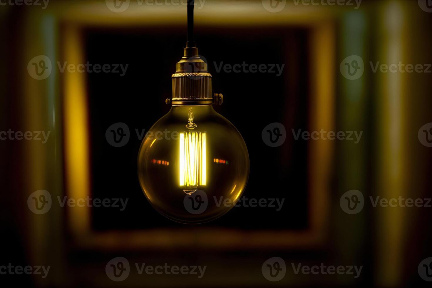 A Light Bulb Hanging From A Ceiling In A Room. AI Generated photo