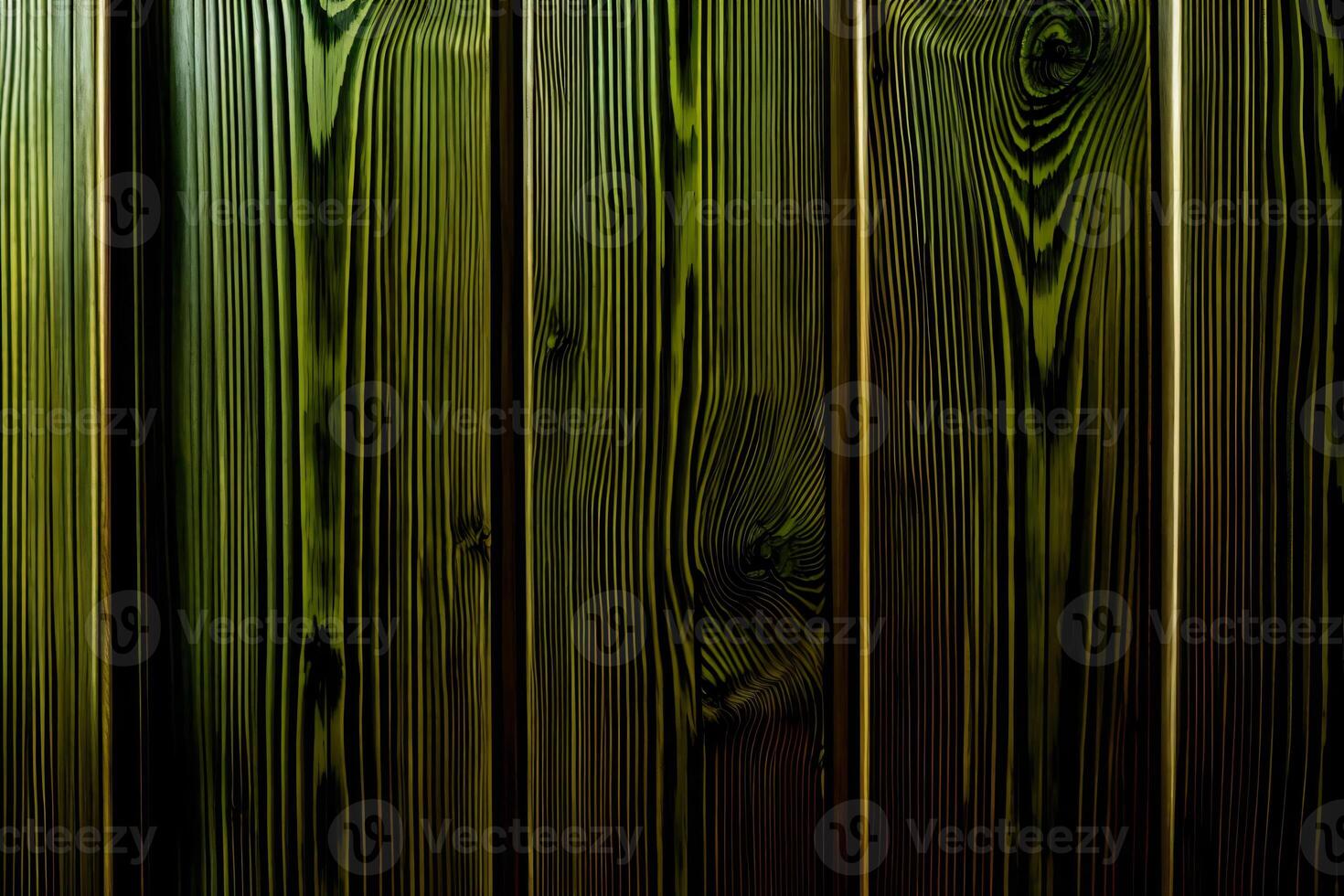 un cerca arriba de un de madera pared con verde pintar. ai generado foto