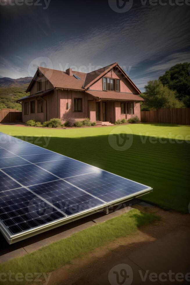 A House With A Solar Panel On The Roof. AI Generated photo