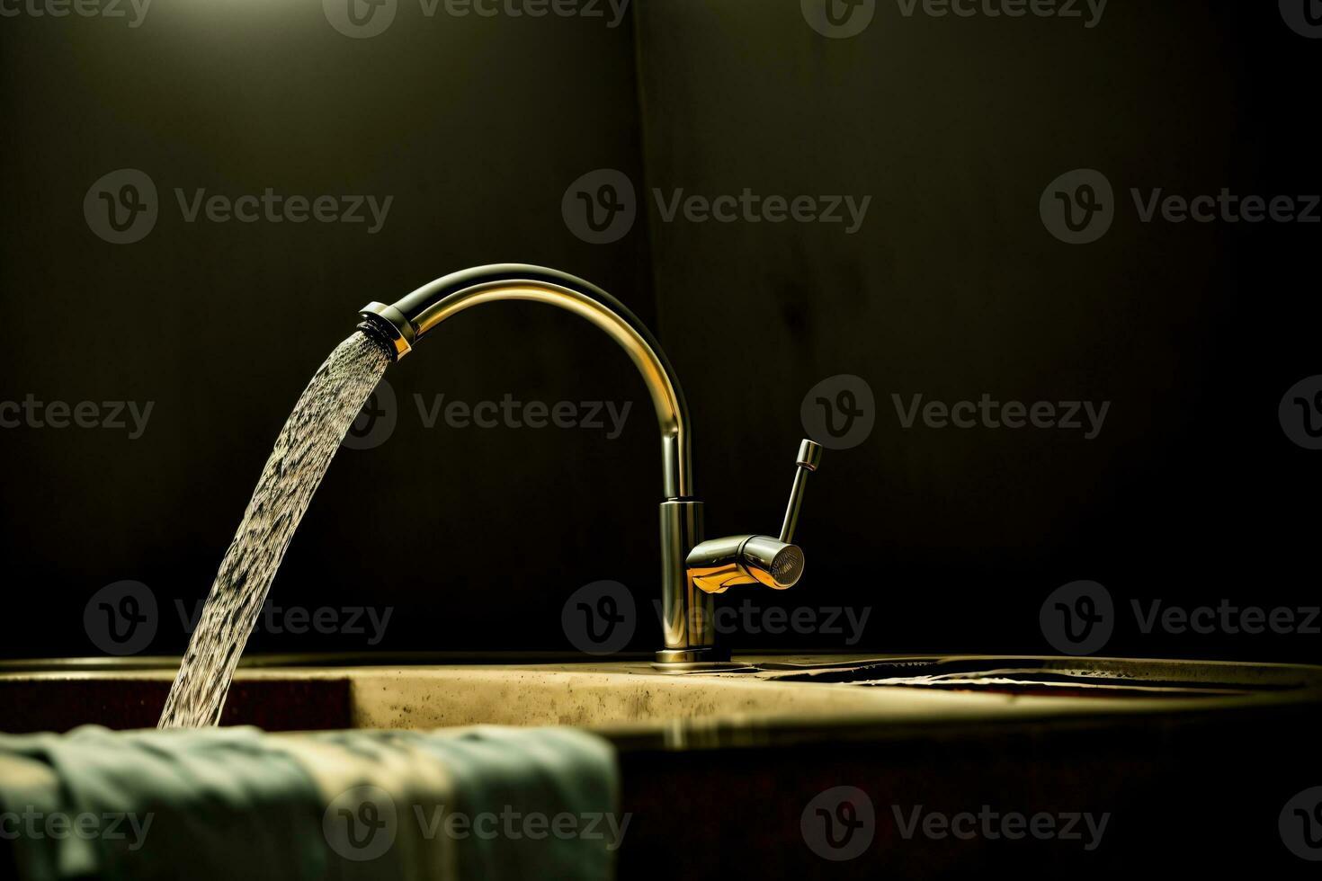 A Faucet That Is Pouring Water Into A Sink. AI Generated photo