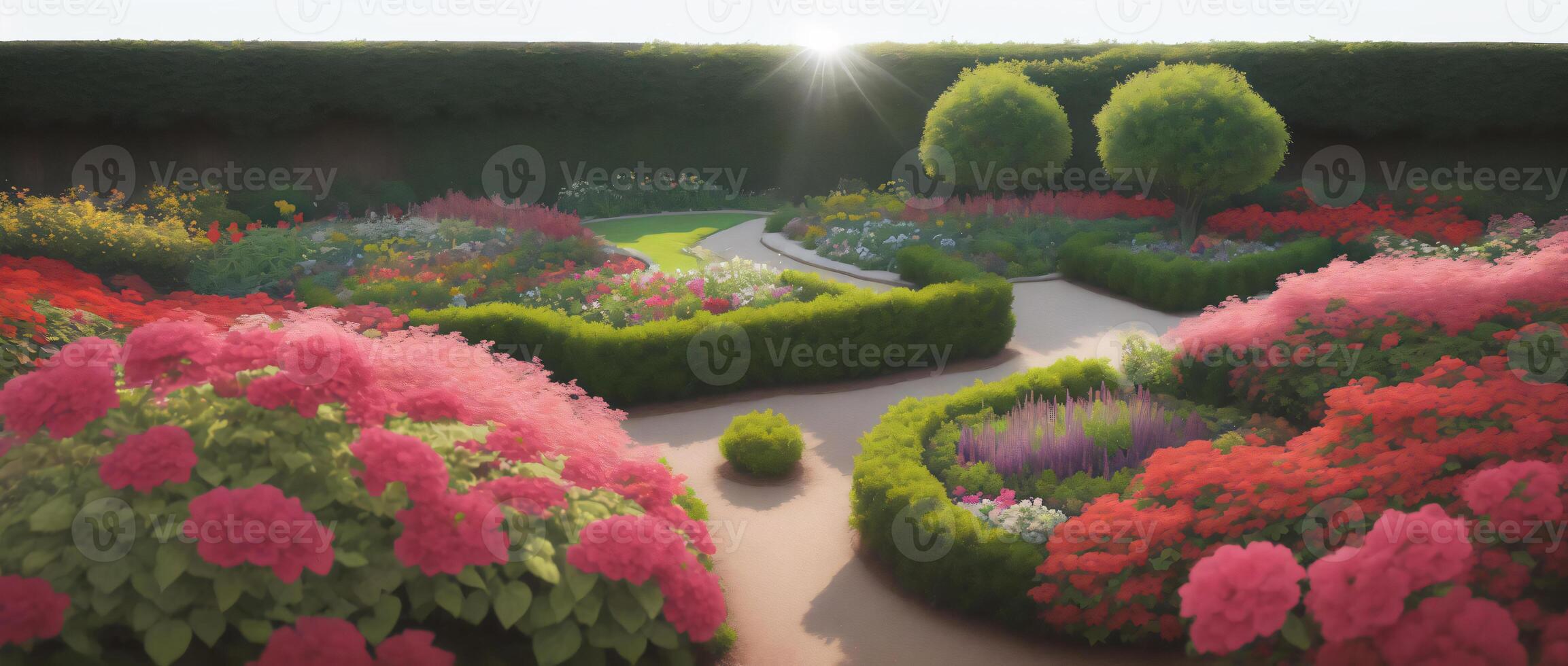 A Painting Of A Garden Filled With Lots Of Flowers. photo