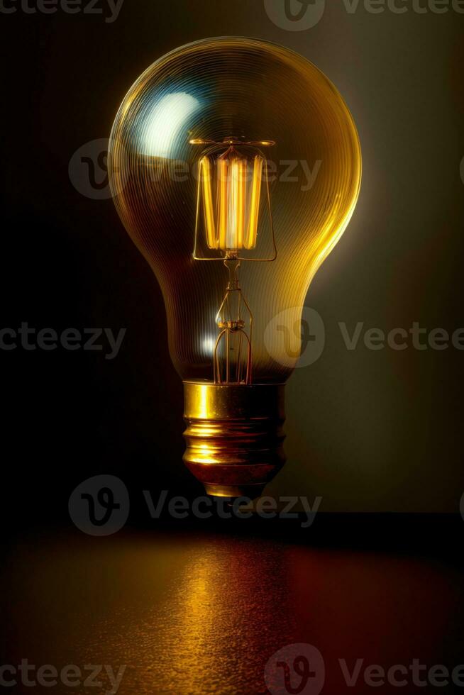 A Light Bulb Sitting On Top Of A Table. AI Generated photo