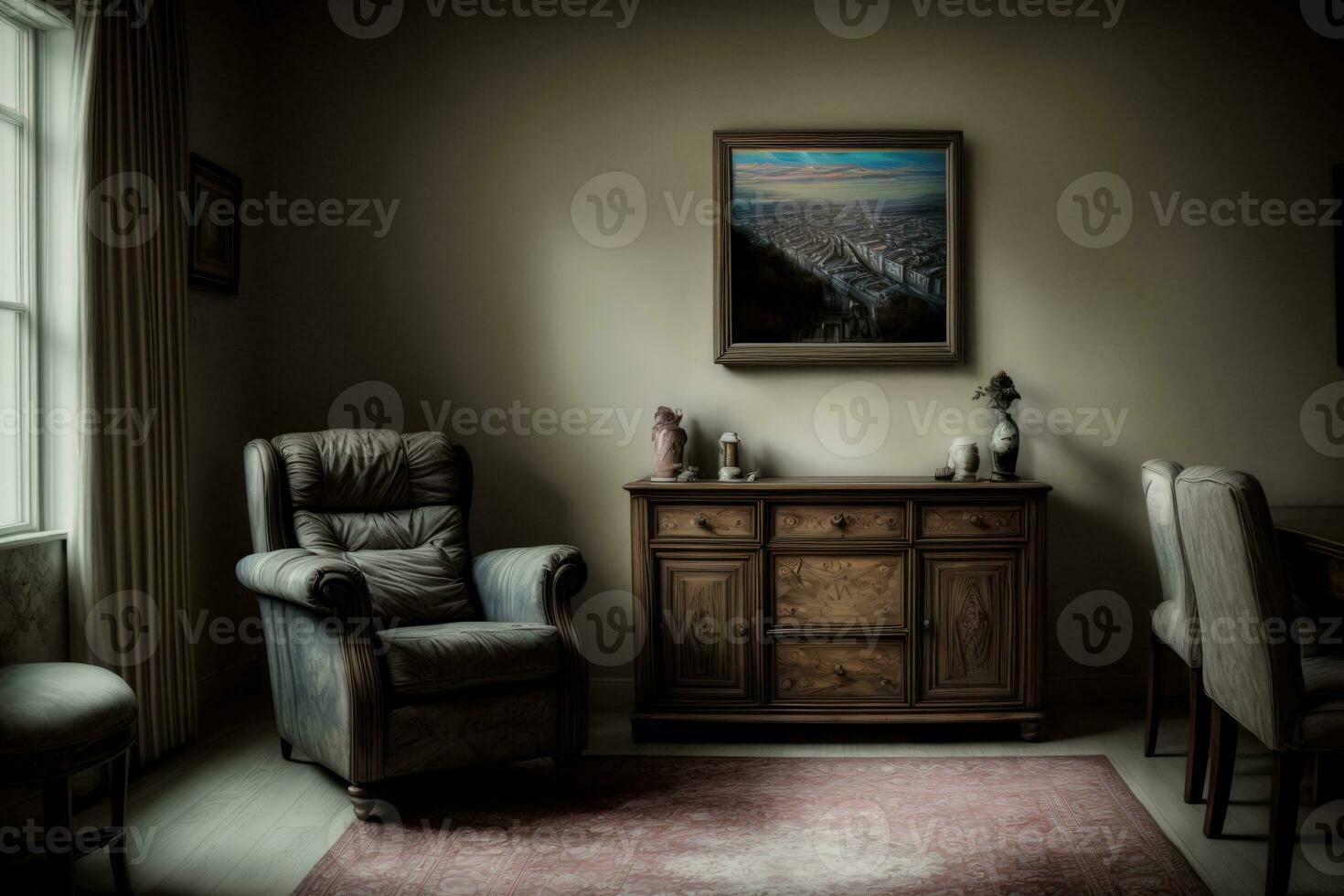 A Chair And A Table In A Room. AI Generated photo