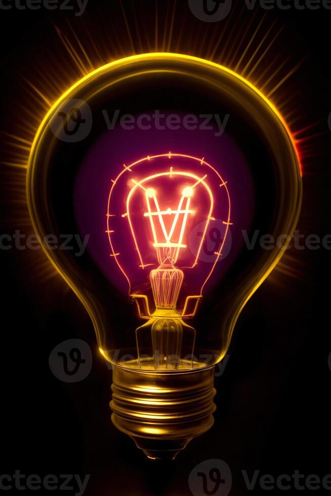 A Glowing Light Bulb On A Black Background. photo