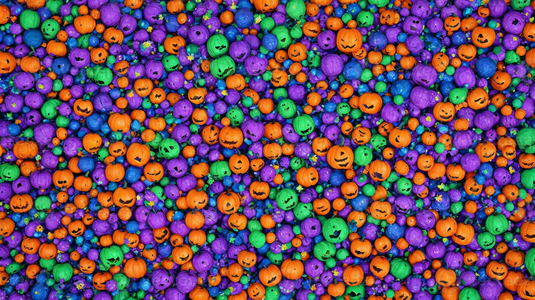 un lote de diferente de colores pelotas con caras en a ellos. ai generado foto