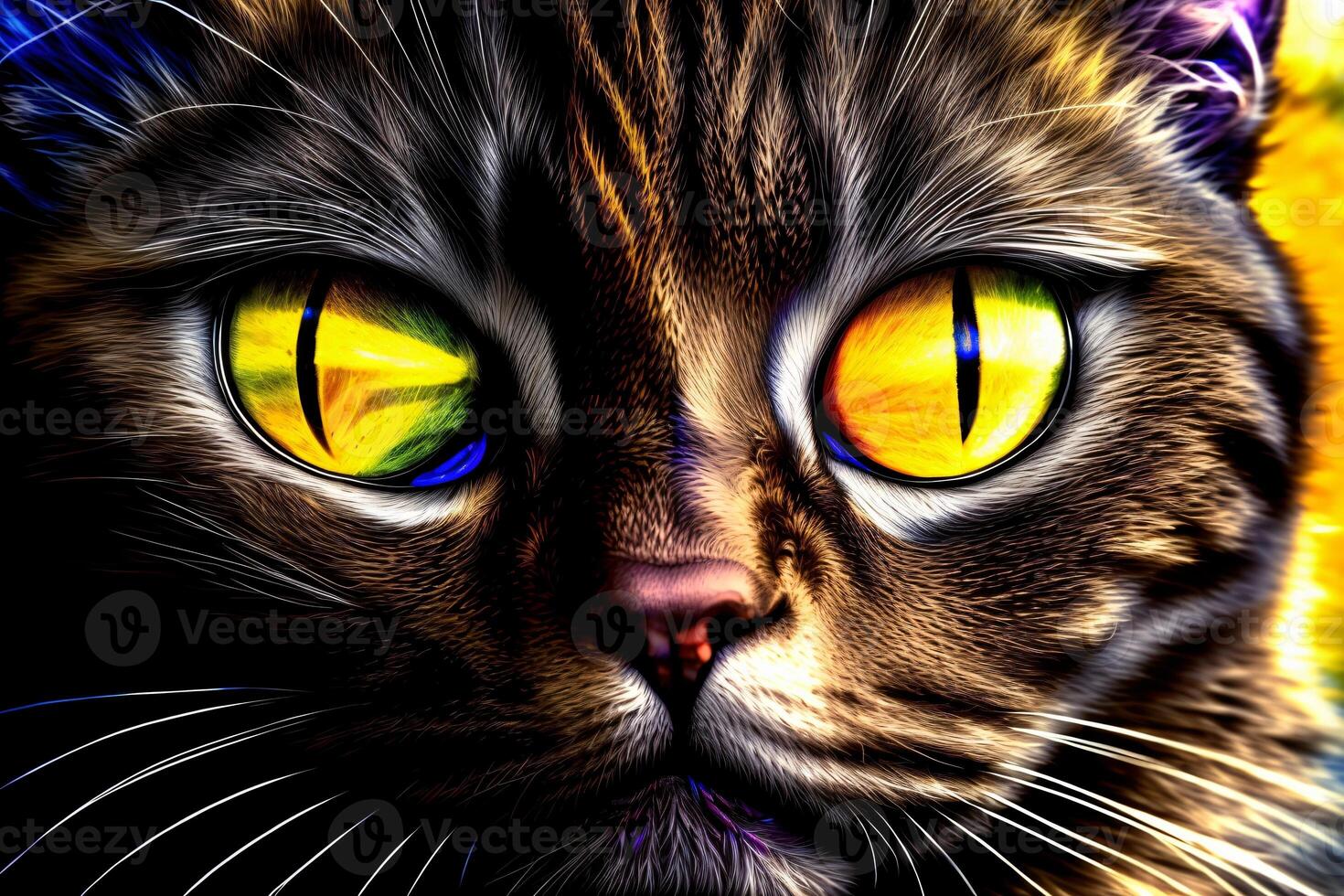 A Close Up Of A Cat With Yellow Eyes. photo