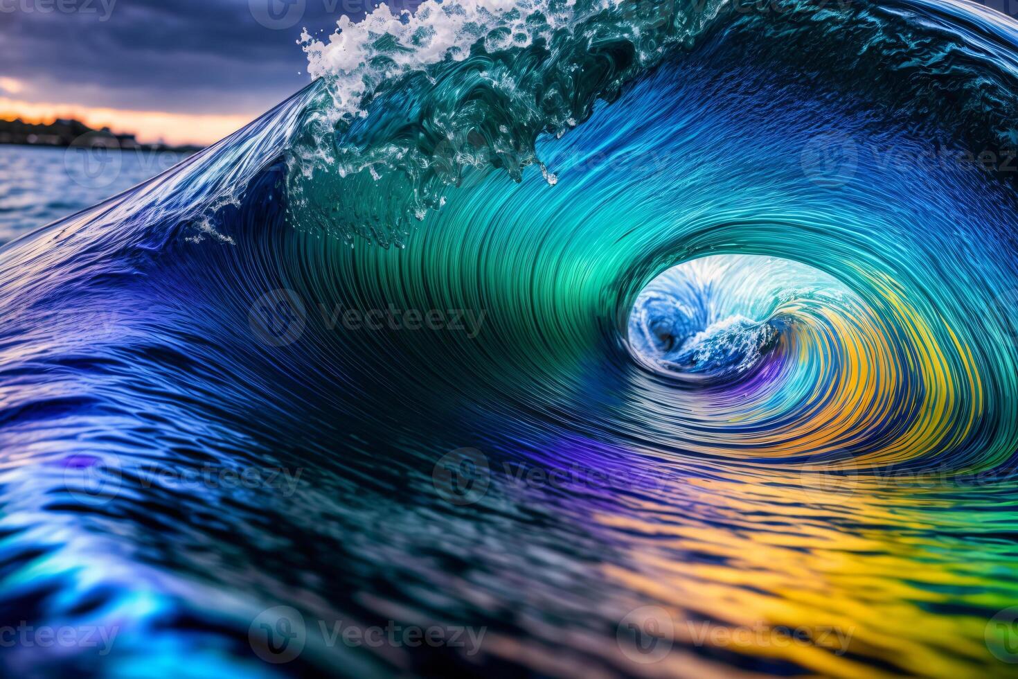 A Picture Of A Colorful Wave In The Ocean. AI Generated photo