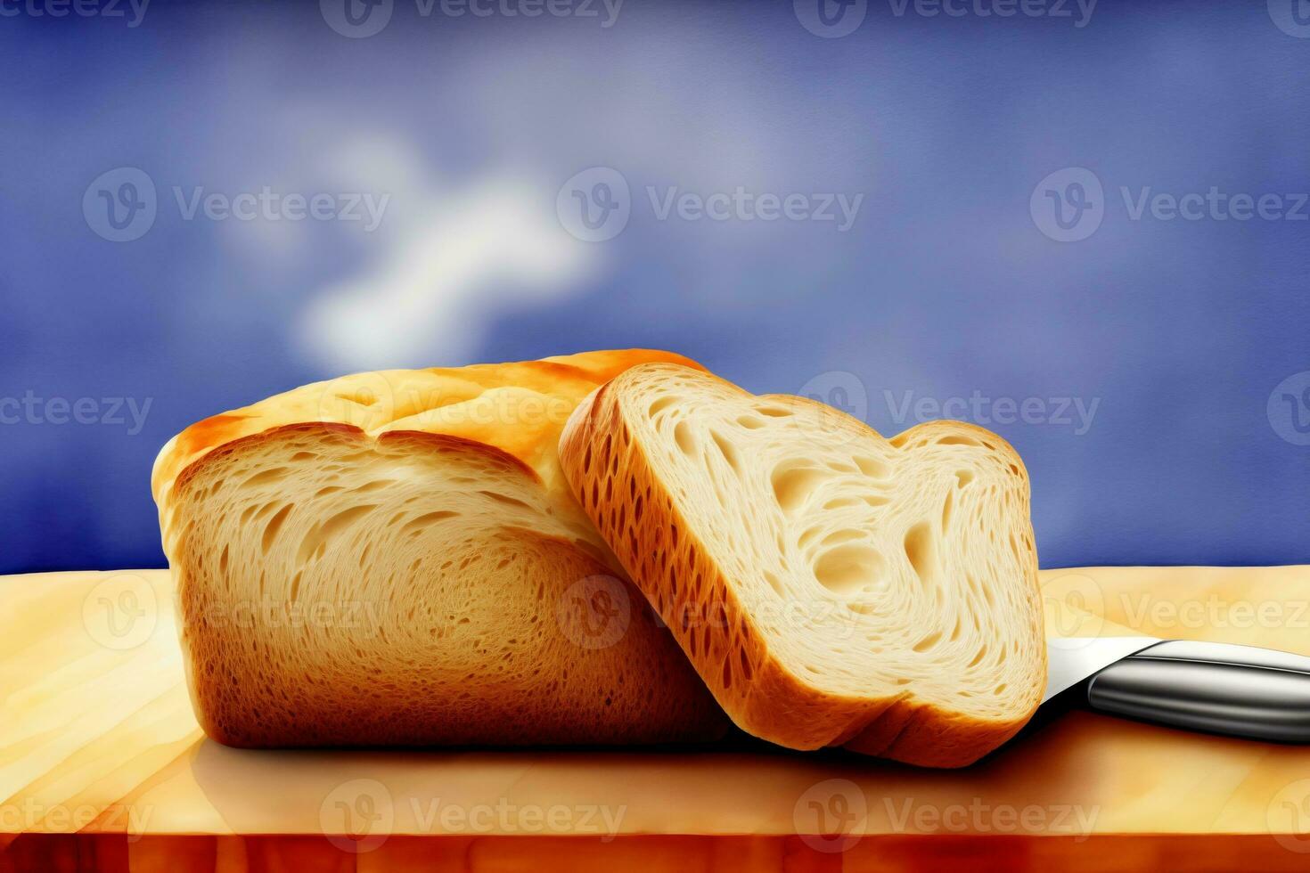 A Loaf Of Bread Sitting On Top Of A Wooden Table. AI Generated photo