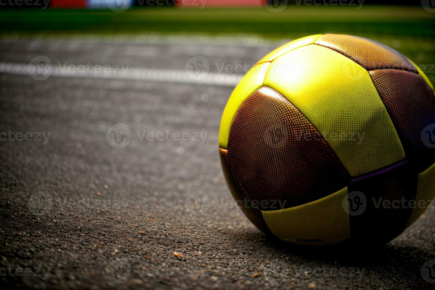A Yellow And Brown Ball Sitting On The Side Of A Road. AI Generated photo