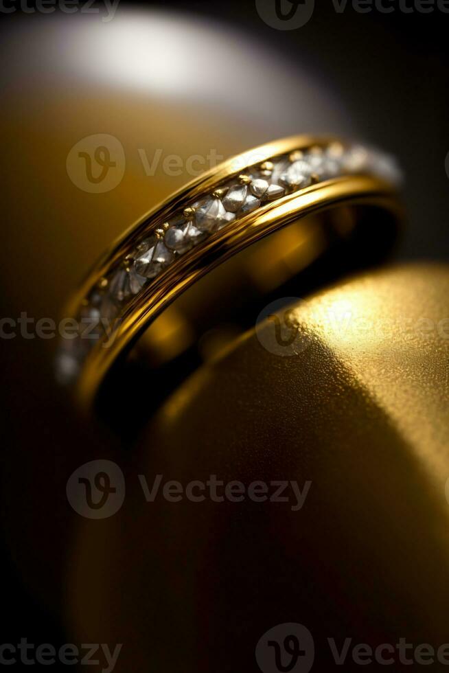 A Close Up Of A Gold Ring With Diamonds. AI Generated photo