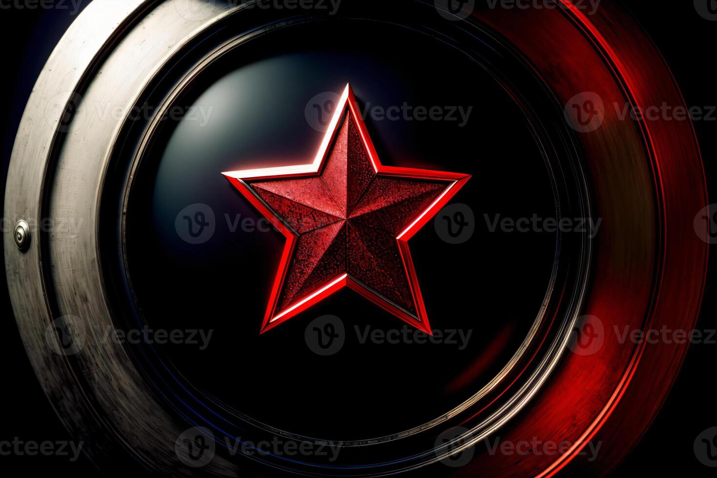 A Shiny Red Star On A Black Background. photo