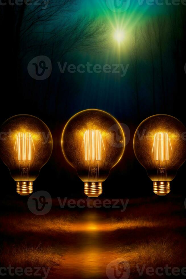 A Group Of Three Light Bulbs Sitting Next To Each Other. AI Generated photo