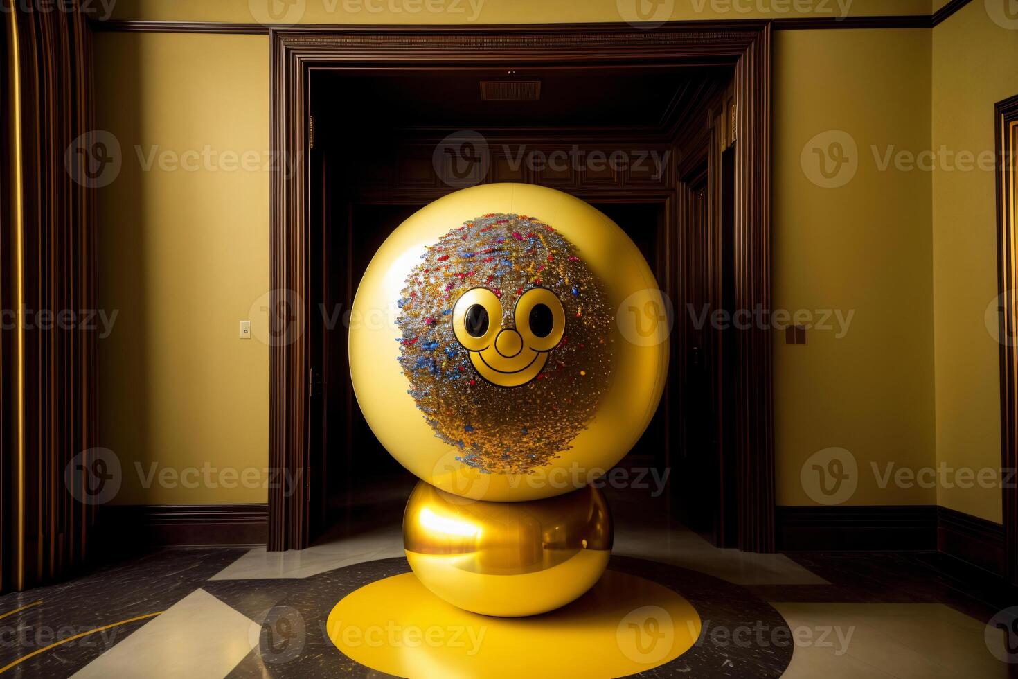 un amarillo pelota con asperja y un sonriente rostro. ai generado foto