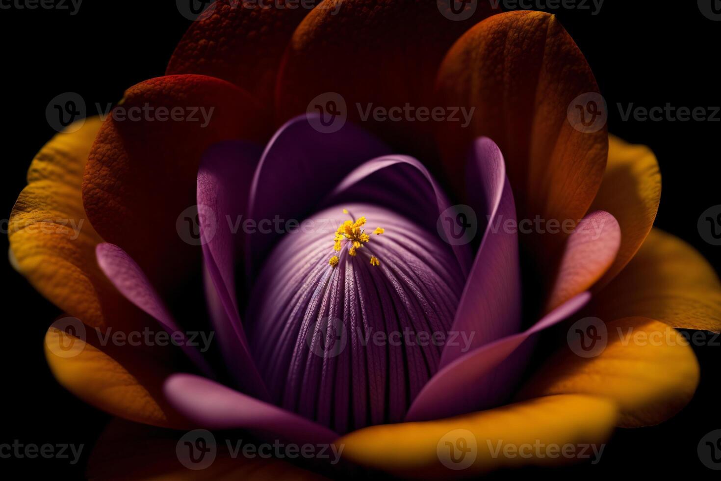 A Close Up Of A Purple And Yellow Flower. photo