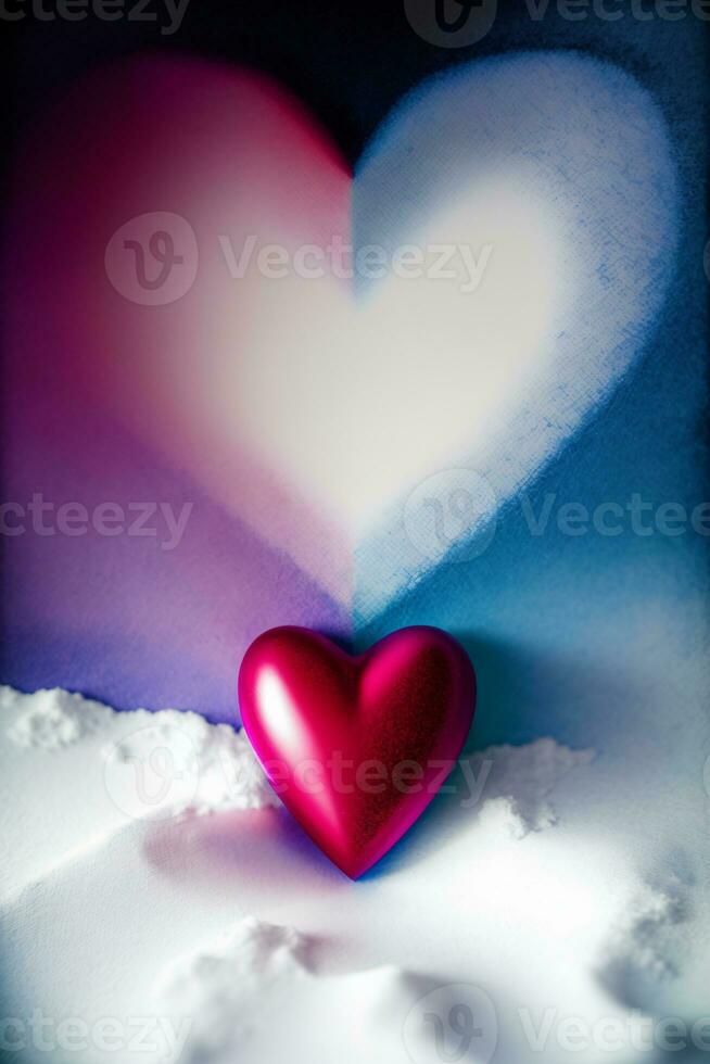 A Red Heart Sitting On Top Of A Snow Covered Ground. AI Generated photo