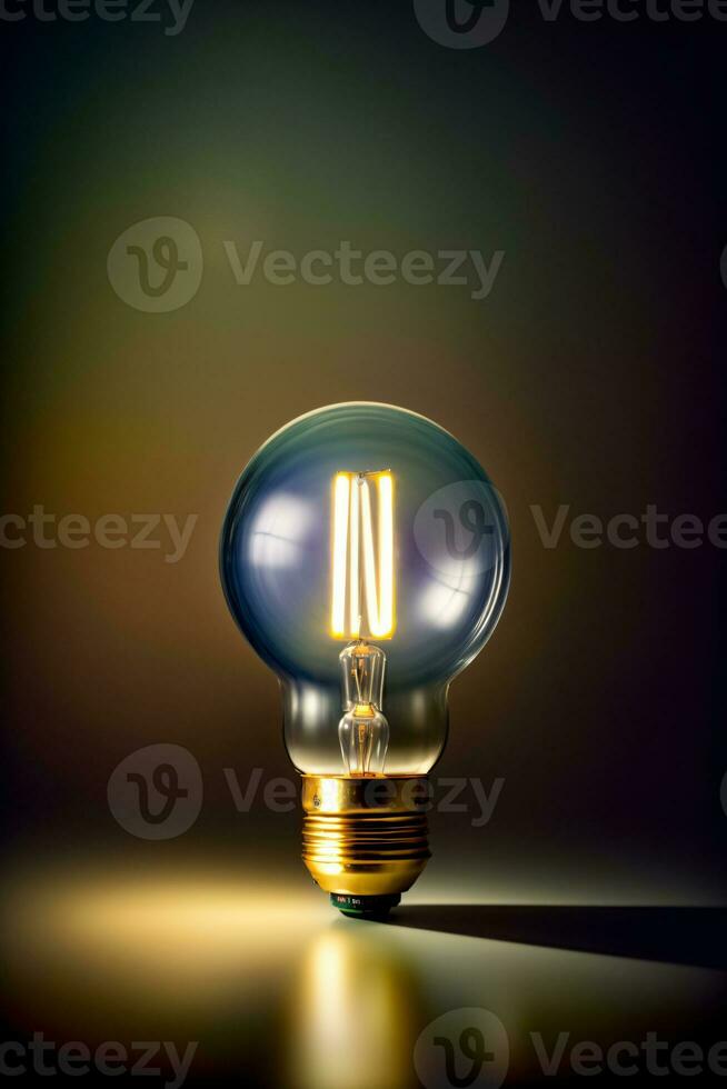 A Light Bulb Sitting On Top Of A Table. AI Generated photo