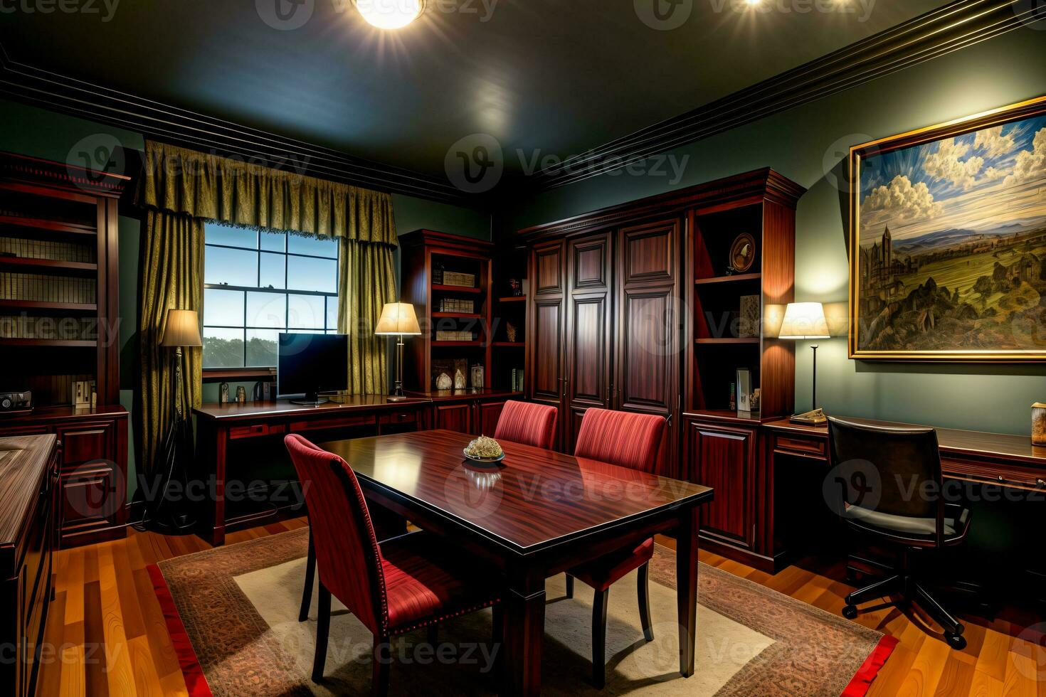 A Room That Has A Table And Chairs In It. AI Generated photo