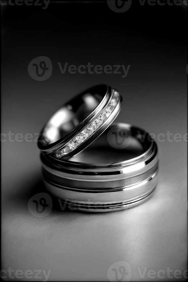 A Couple Of Wedding Rings Sitting On Top Of Each Other. AI Generated photo