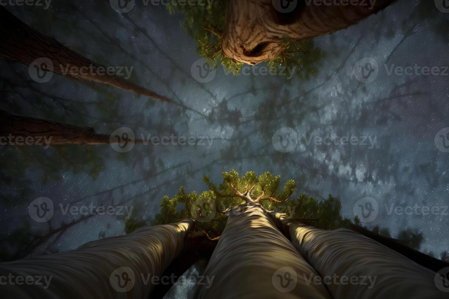 The View From The Bottom Of A Tree Looking Up At The Sky. photo