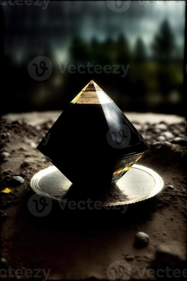 A Black Diamond Sitting On Top Of A White Plate. AI Generated photo