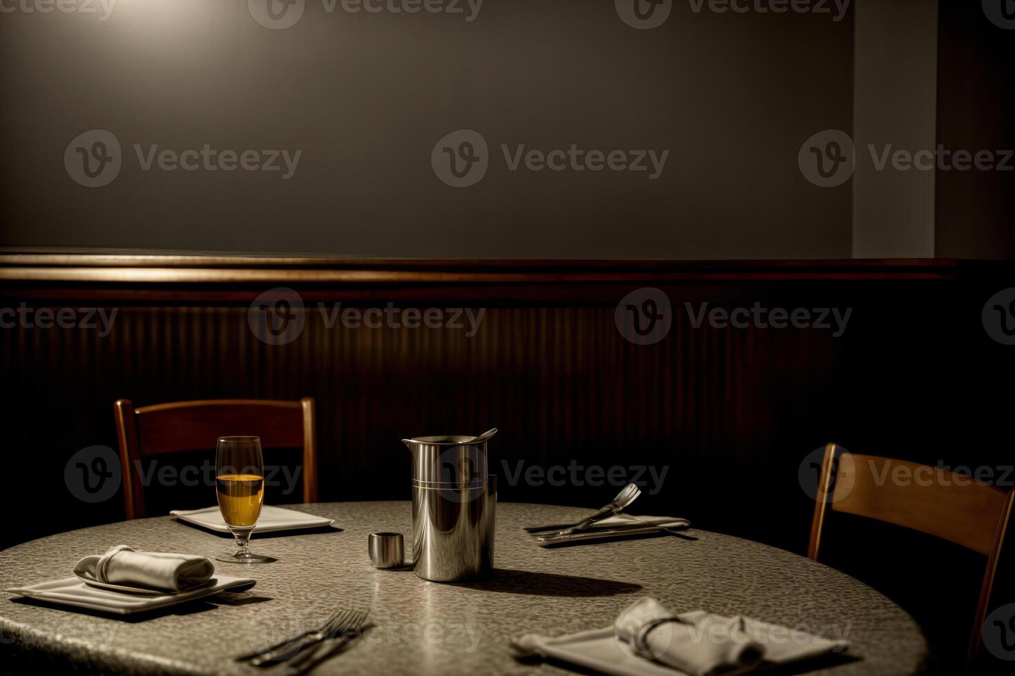 A Table With A Glass Of Wine And Napkins On It. photo