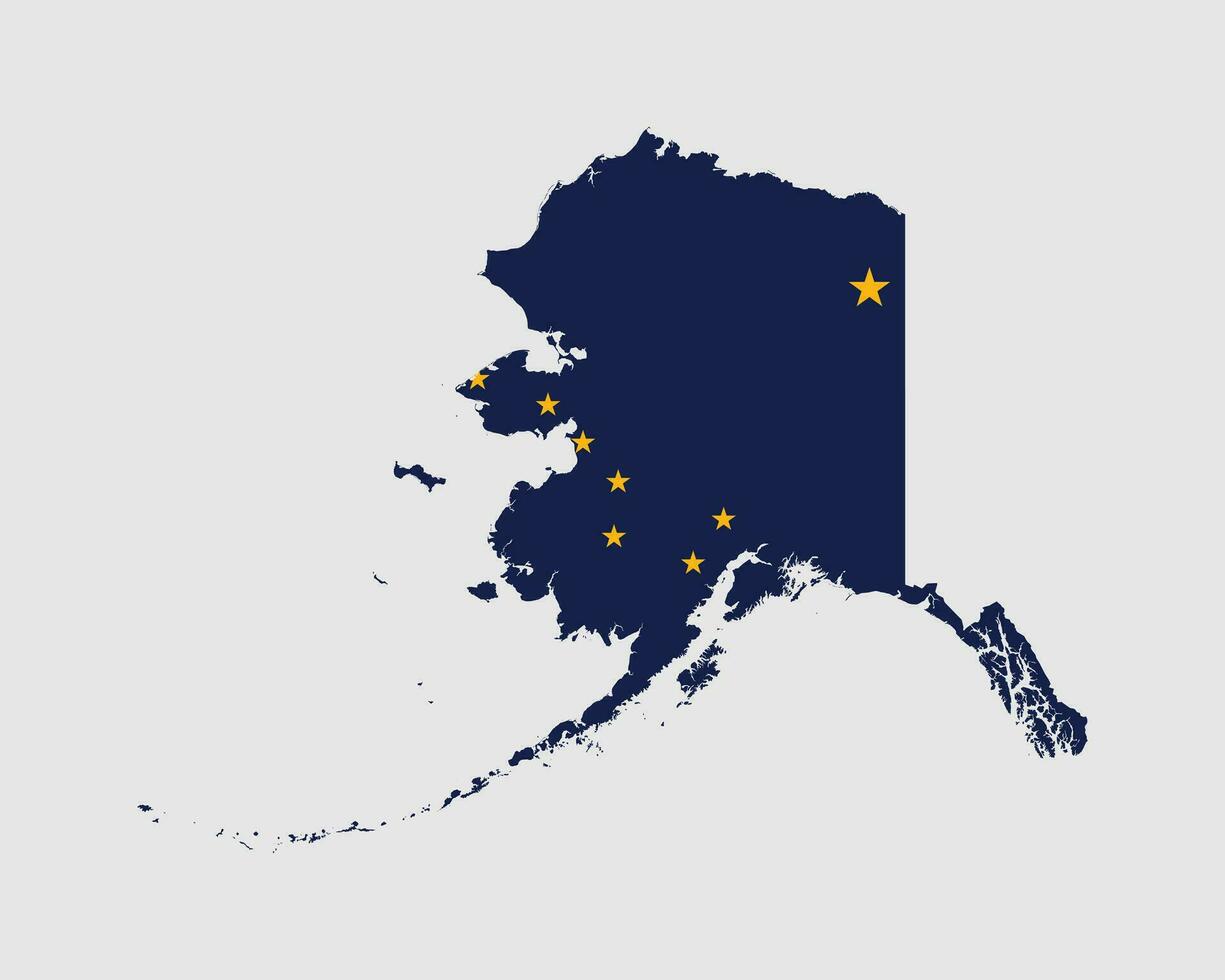 Alaska Map Flag. Map of Alaska, USA with the state flag of Alaska. United States, America, American, United States of America, US, AK State banner. Vector illustration.