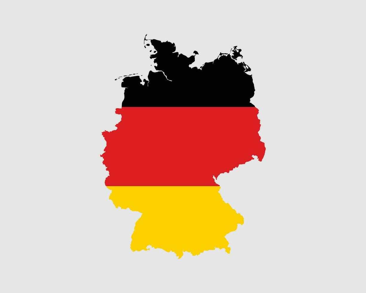 Germany Map Flag. Map of the Federal Republic of Germany with the German country banner. Vector Illustration.