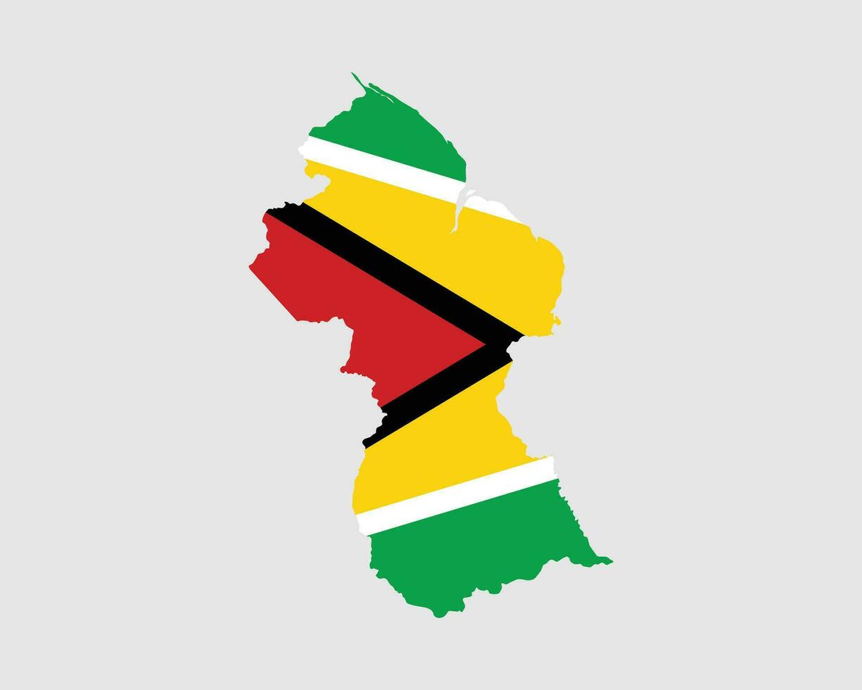 Guyana Map Flag. Map of the Co-operative Republic of Guyana with the Guyanese country banner. Vector Illustration.