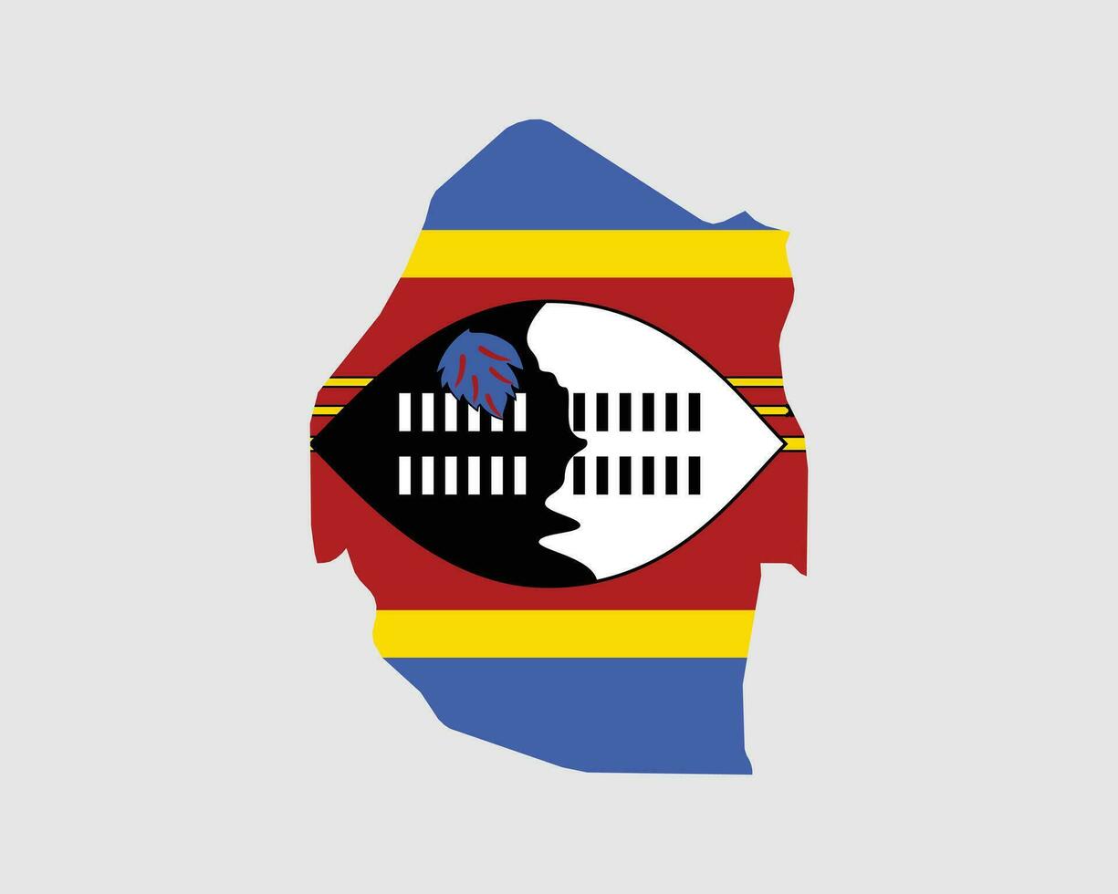 Eswatini Swaziland Flag Map. Map of the Kingdom of Eswatini with the Liswati country banner. Vector Illustration.