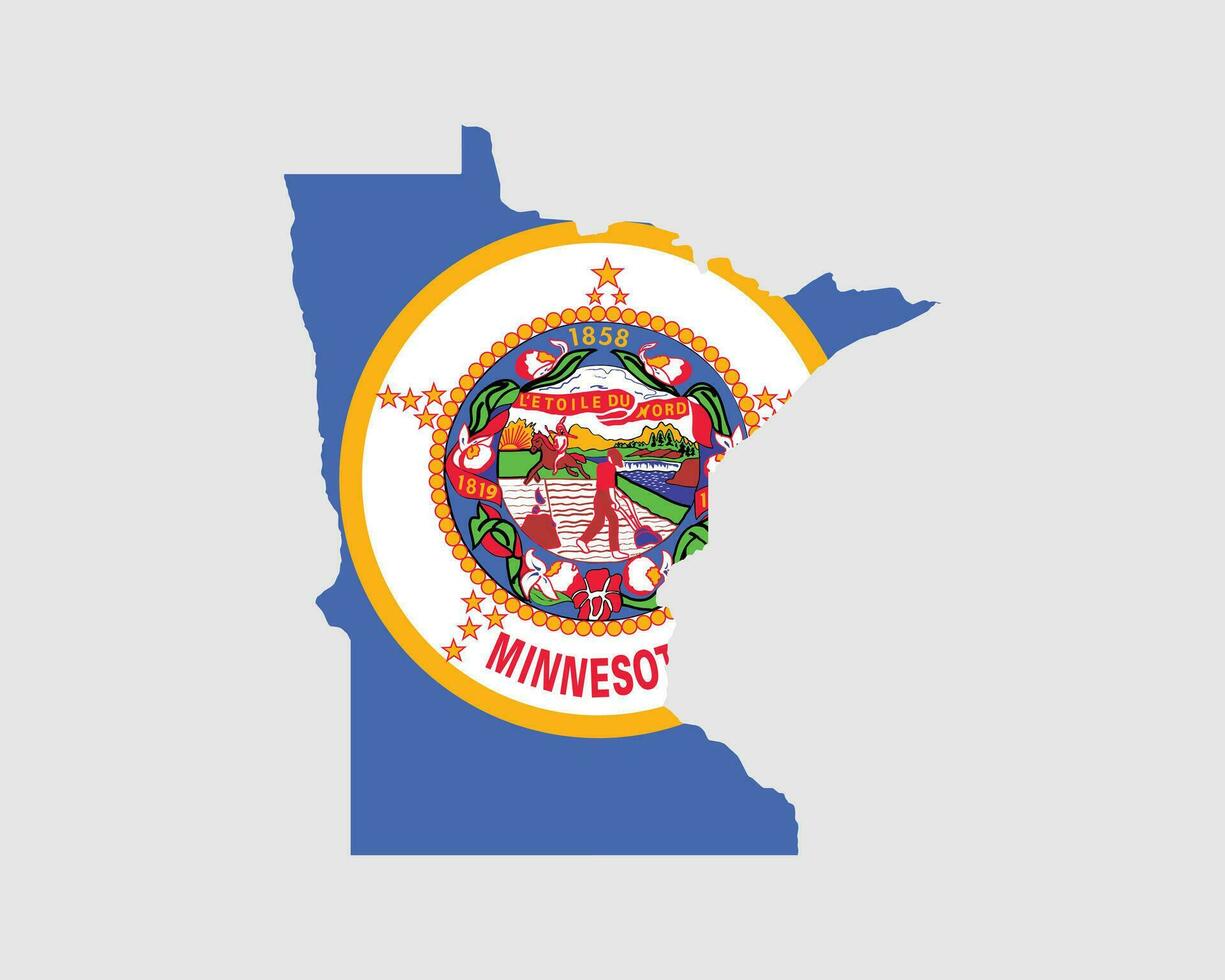 Minnesota Map Flag. Map of MN, USA with the state flag. United States, America, American, United States of America, US State Banner. Vector illustration.