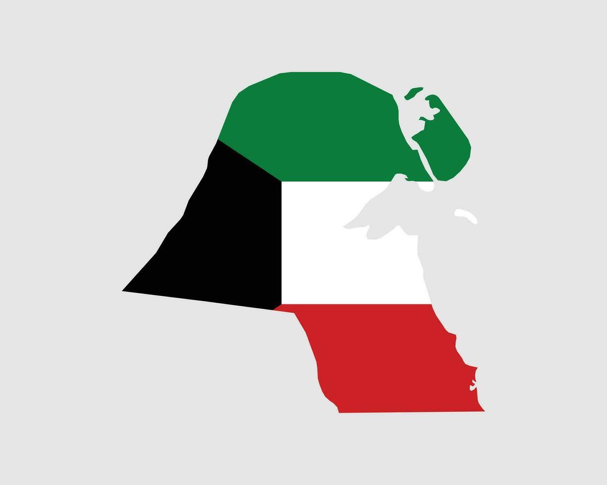 Kuwait Map Flag. Map of the State of Kuwait with the Kuwaiti country banner. Vector Illustration.