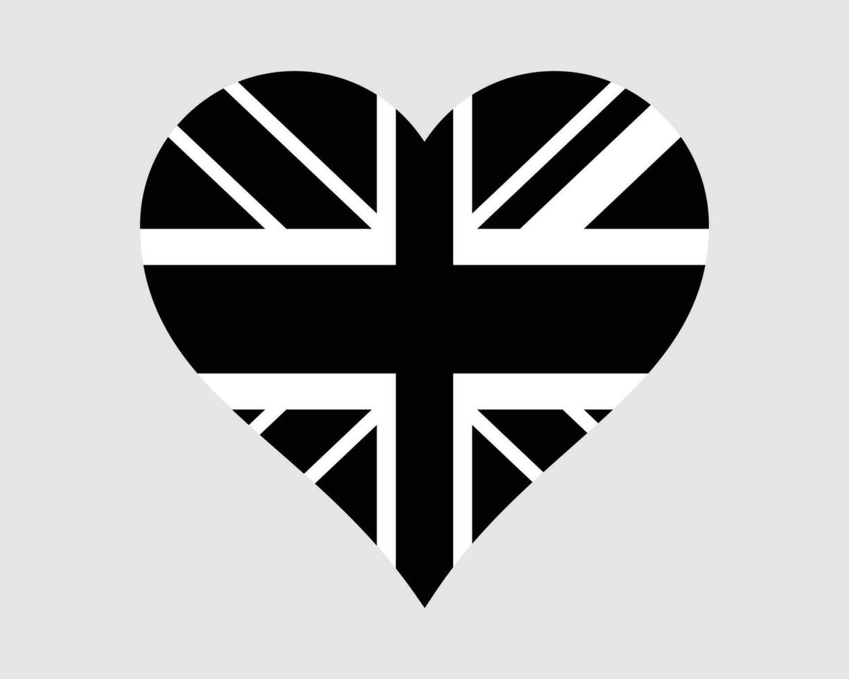 United Kingdom Black and White Heart Flag vector