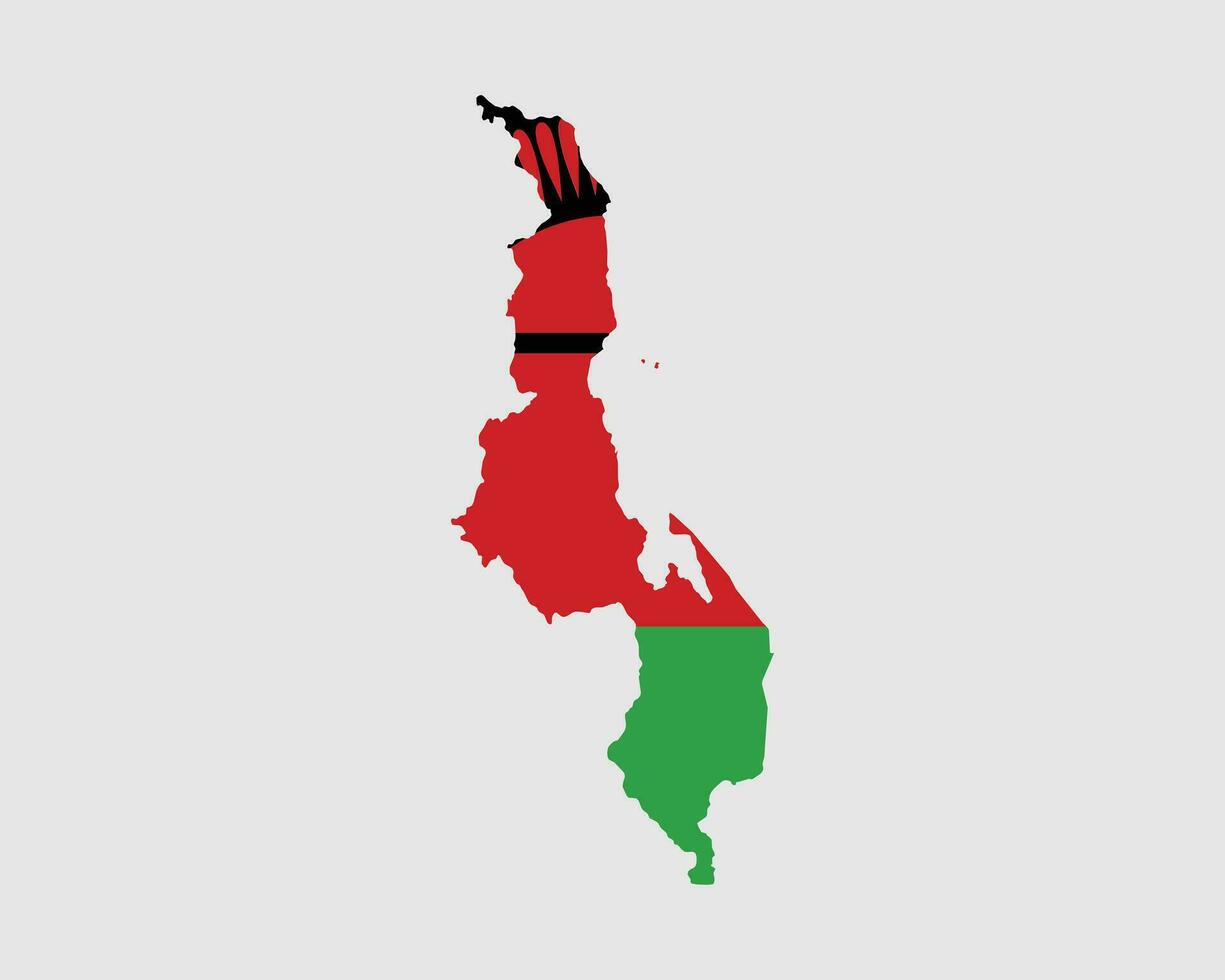 Malawi Map Flag. Map of the Republic of Malawi with the Malawian country banner. Vector Illustration.