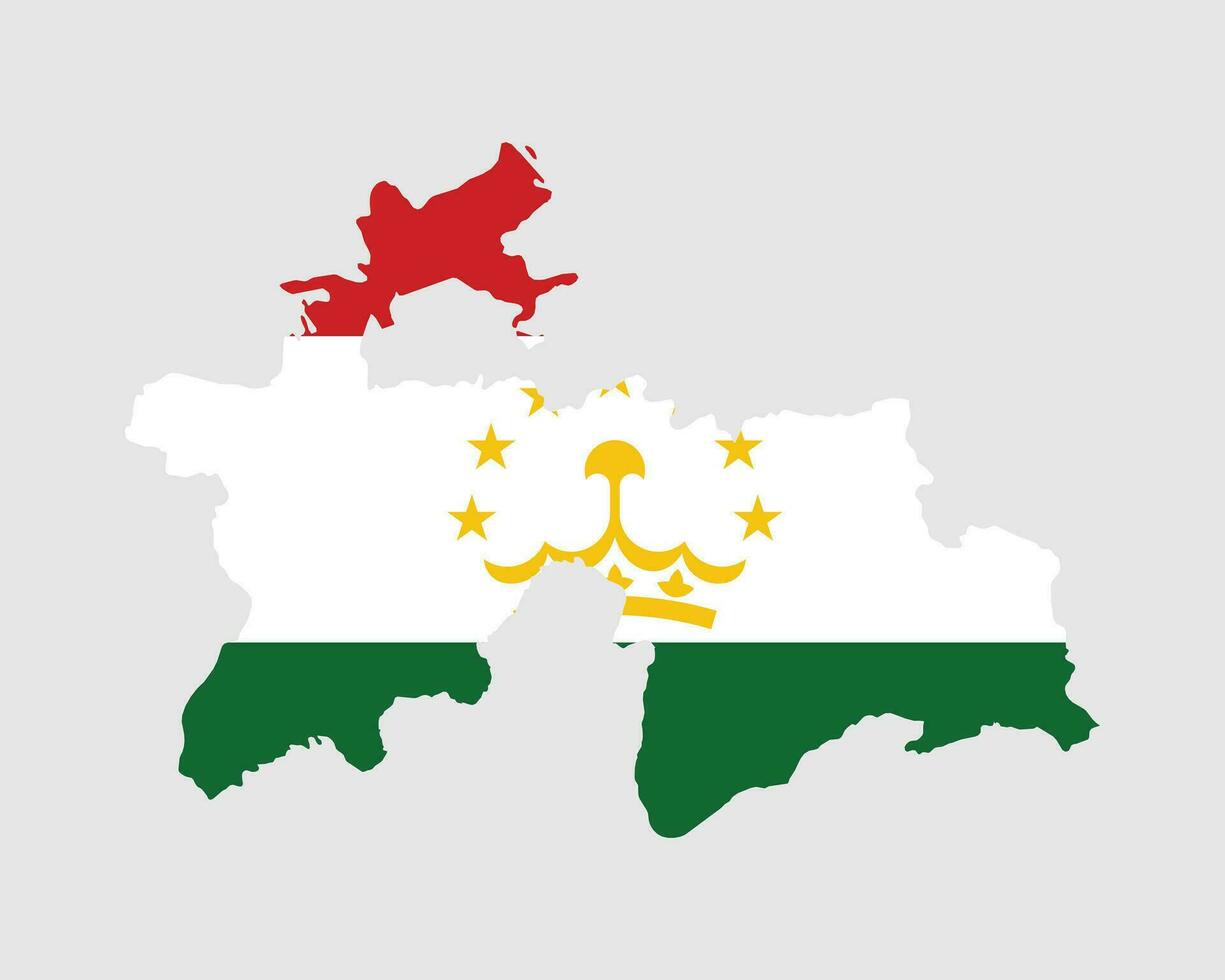 Tajikistan Flag Map. Map of the Republic of Tajikistan with the Tajik country banner. Vector Illustration.