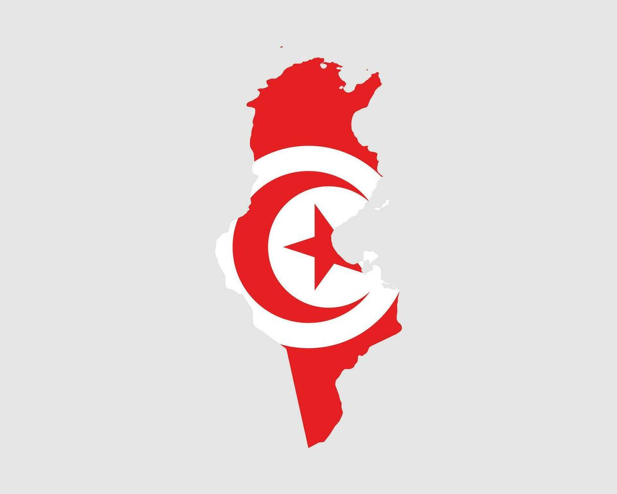 Tunisia Flag Map. Map of the Republic of Tunisia with the Tunisian country banner. Vector Illustration.