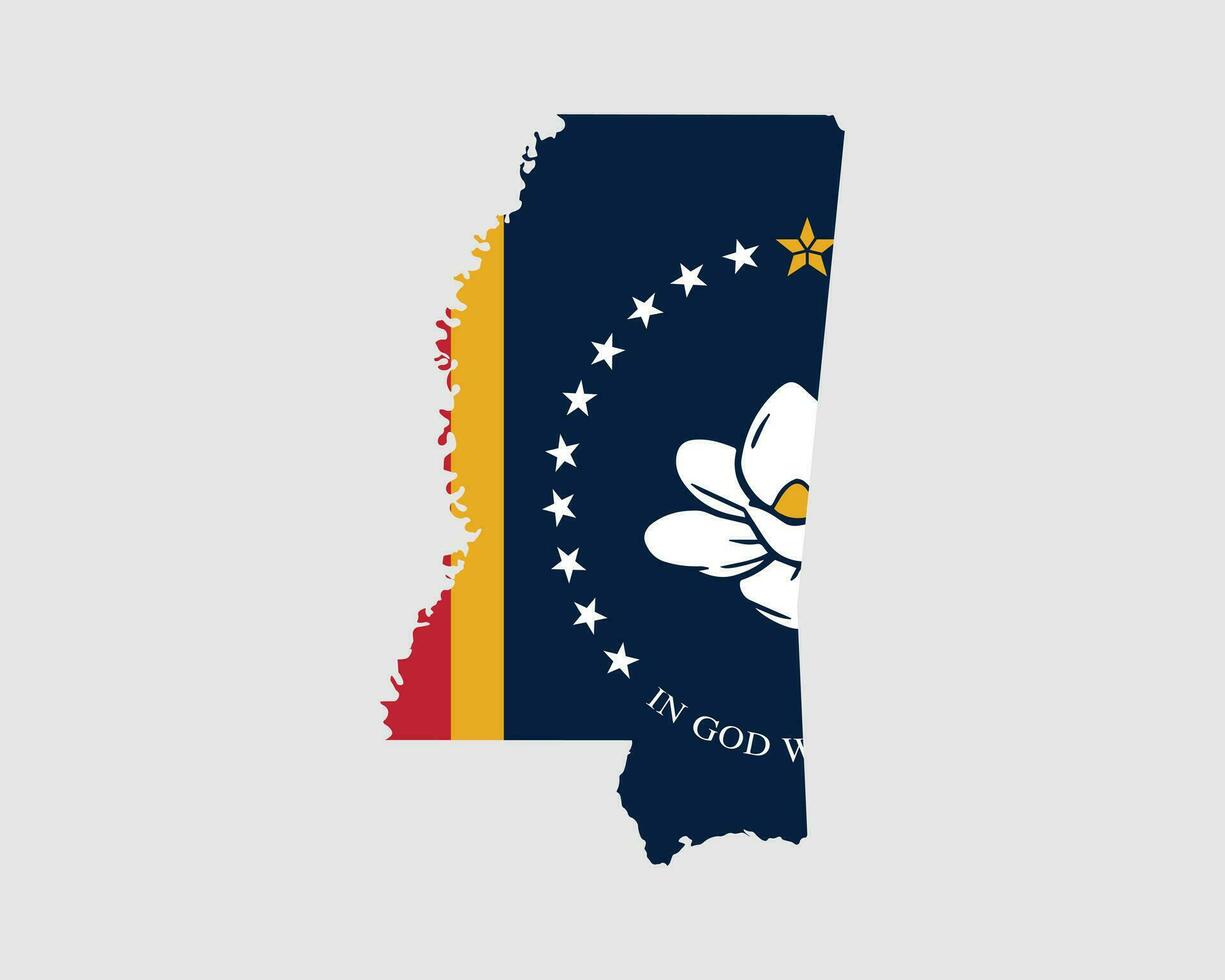 Mississippi Map Flag. Map of MS, USA with the state flag. United States, America, American, United States of America, US State Banner. Vector illustration.