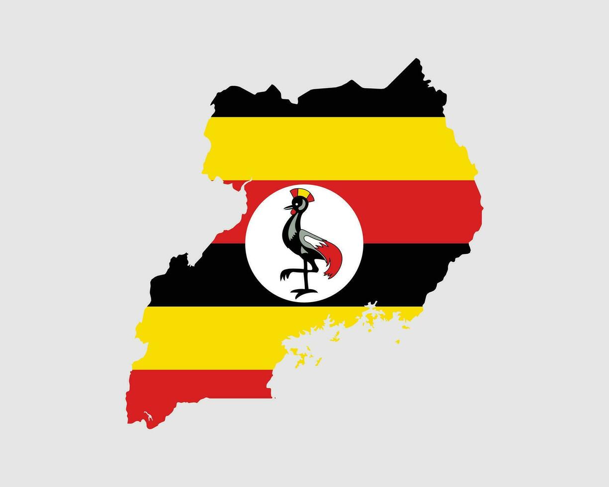 Uganda Flag Map. Map of the Republic of Uganda with the Ugandan country banner. Vector Illustration.