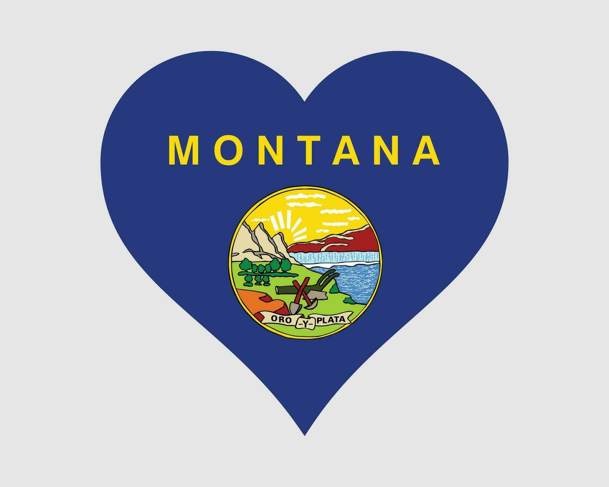 Montana USA Heart Flag. MT US Love Shape State Flag. Montanan United States of America Banner Icon Sign Symbol Clipart. EPS Vector Illustration.