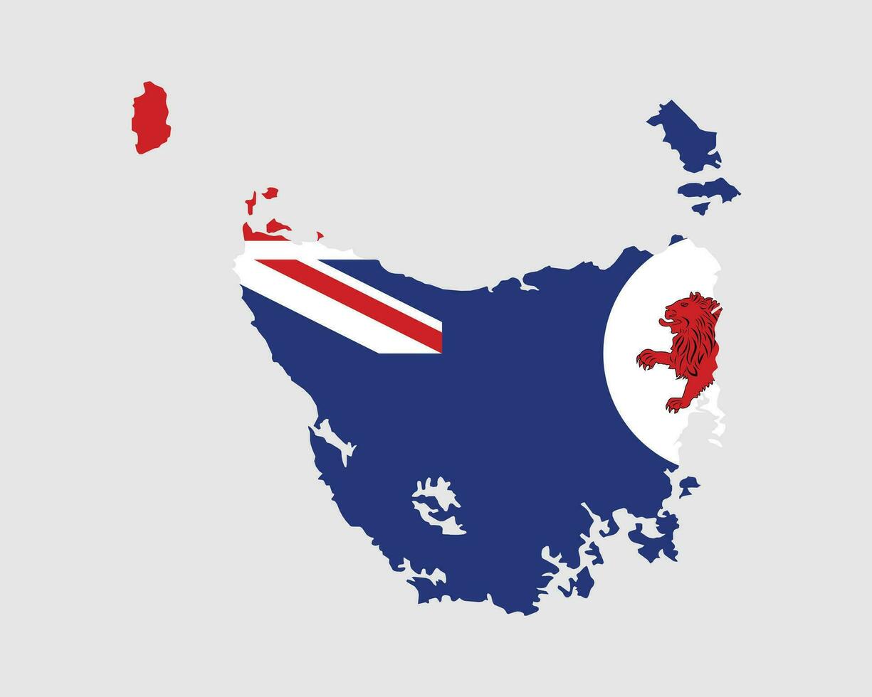 Tasmania Map Flag. Map of TAS, Australia with the state flag. Australian Island State. Vector illustration Banner.