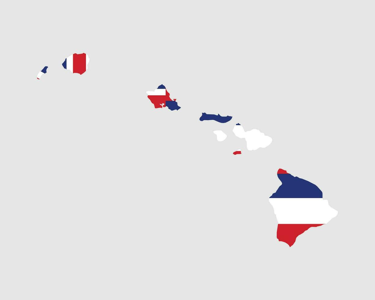 Hawaii Map Flag. Map Hawaii with the Hawaiian state flag. United States, America, American, United States of America, US State Banner. Vector illustration.