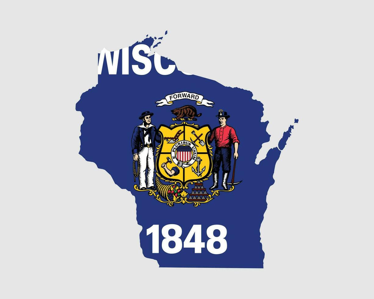 Wisconsin mapa bandera. mapa de Wisconsin, Estados Unidos con el estado bandera. unido estados, America, americano, unido estados de America, nosotros estado bandera. vector ilustración.