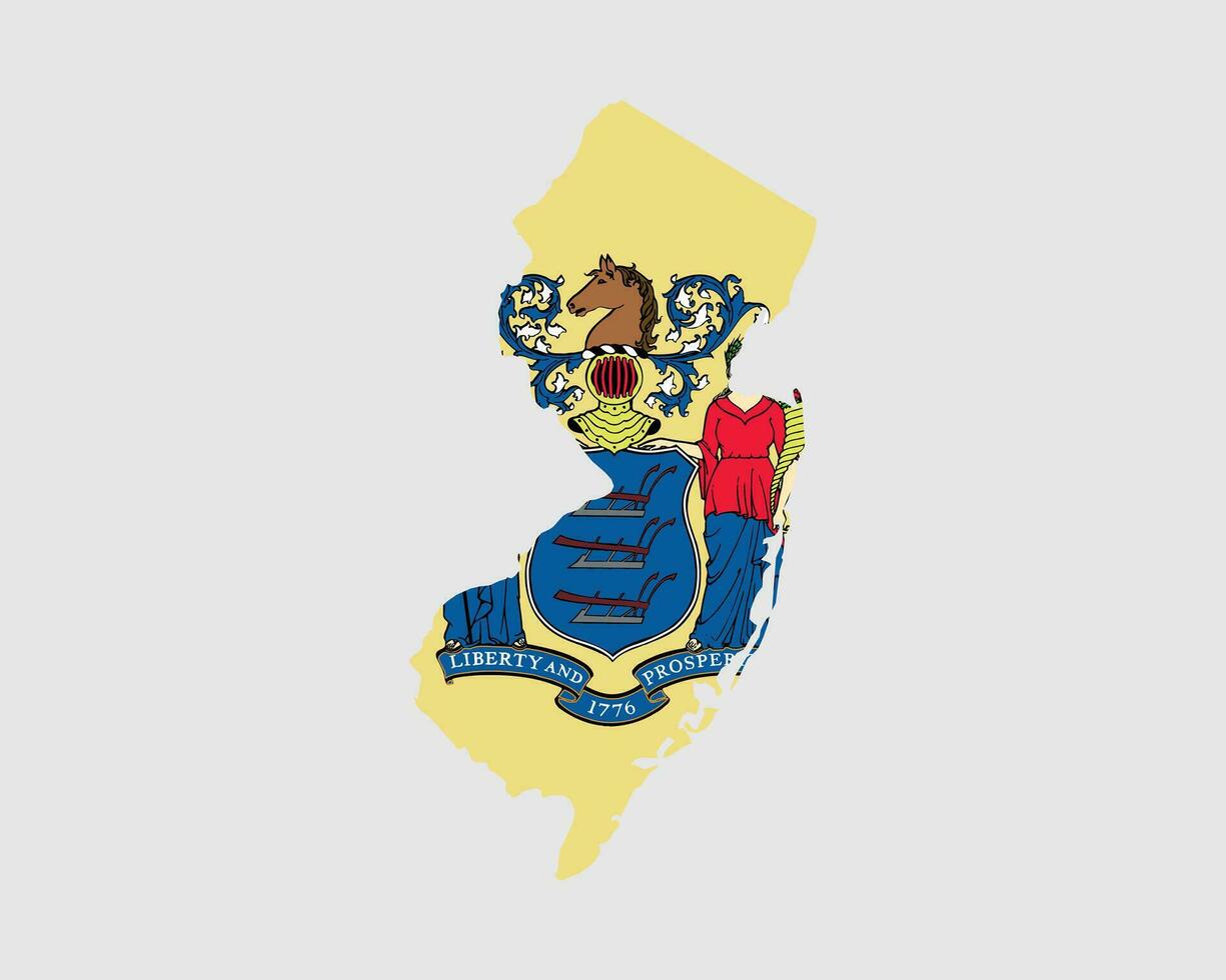 New Jersey Map Flag. Map of NJ, USA with the state flag. United States, America, American, United States of America, US State Banner. Vector illustration.