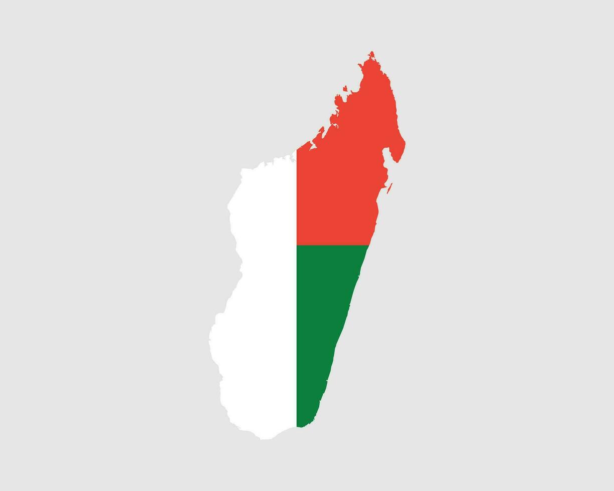 Madagascar Map Flag. Map of the Republic of Madagascar with the Malagasy country banner. Vector Illustration.