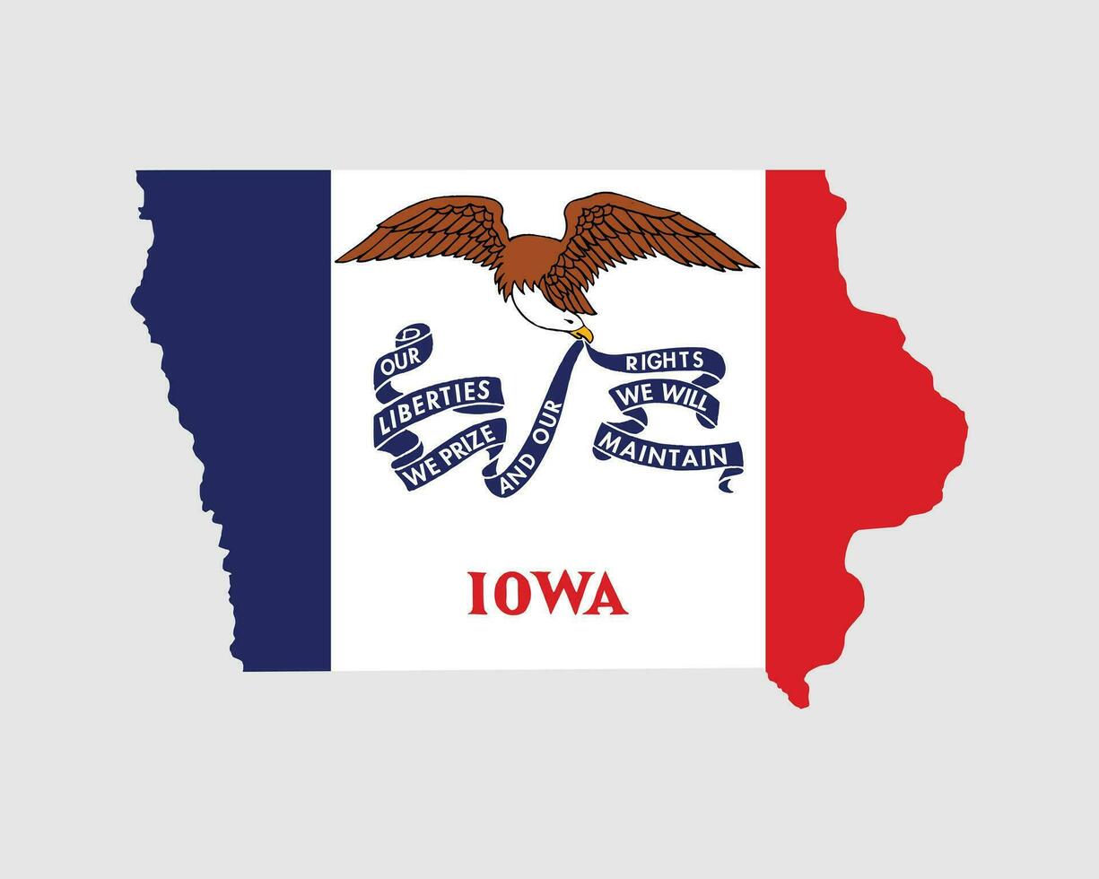 Iowa Map Flag. Map of IA, USA with the state flag. United States, America, American, United States of America, US State Banner. Vector illustration.