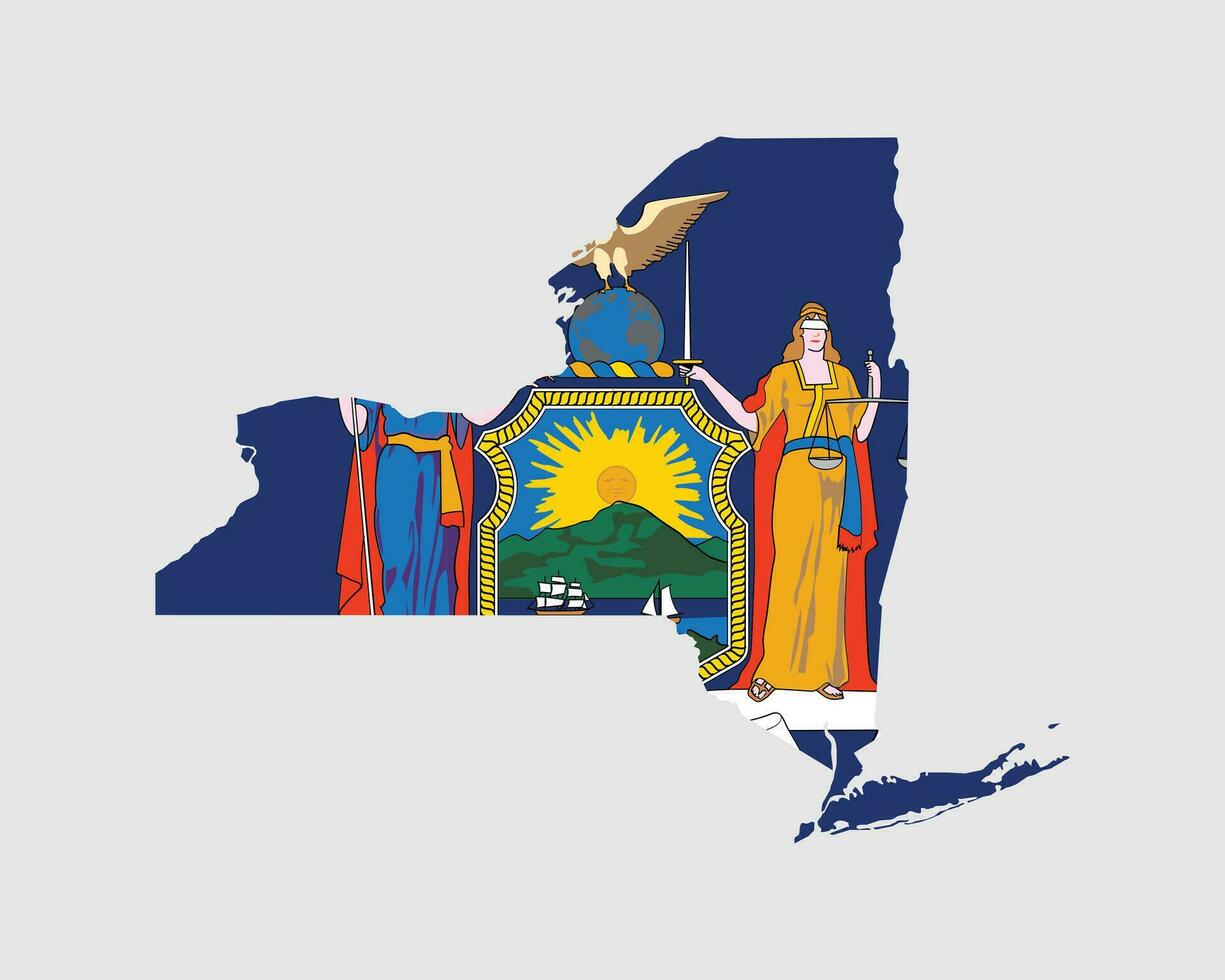 New York State Map Flag. Map of NY, USA with the state flag. United States, America, American, United States of America, US State Banner. Vector illustration.