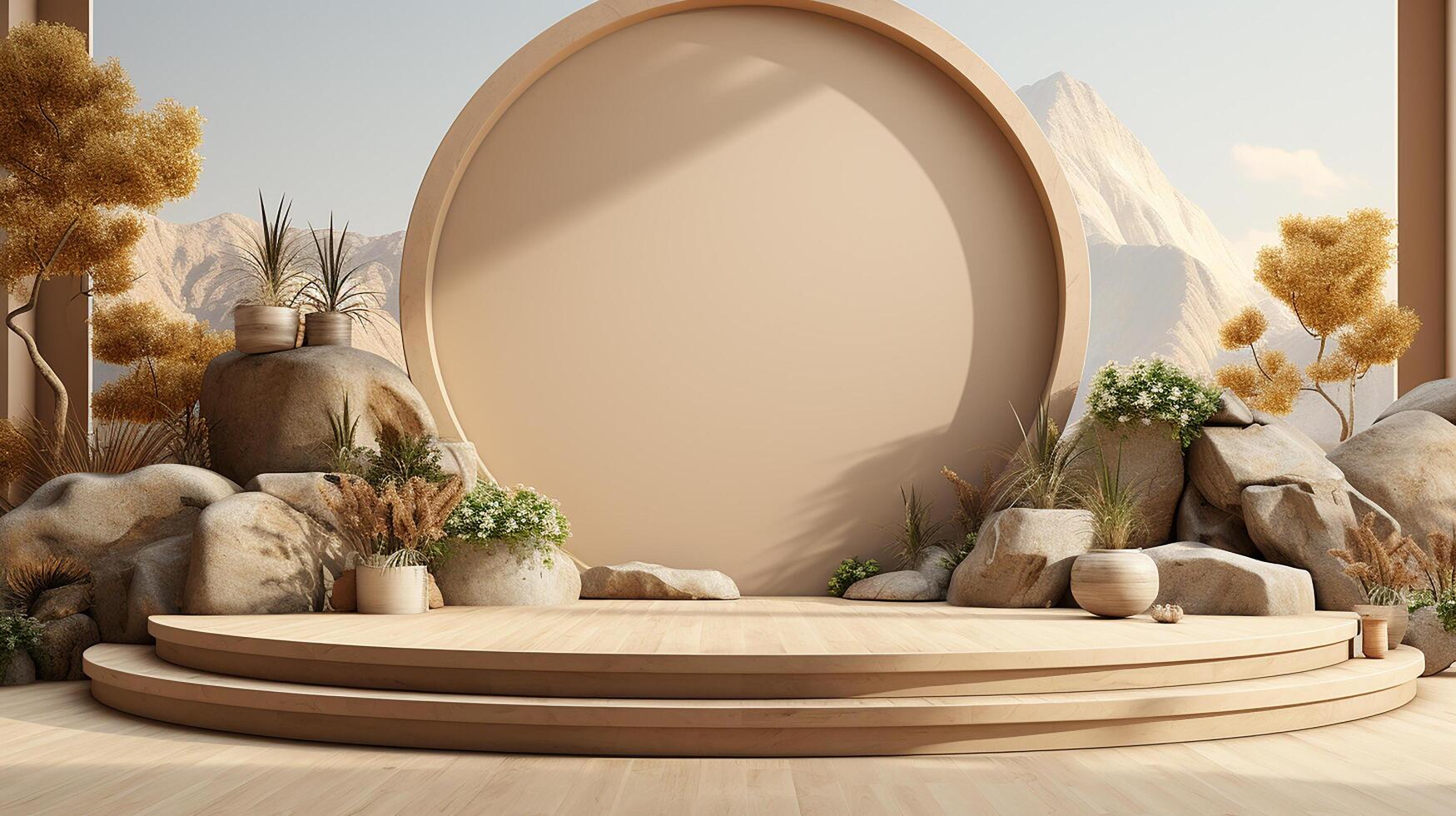 Podium background with cream color tone japanese style made by photo