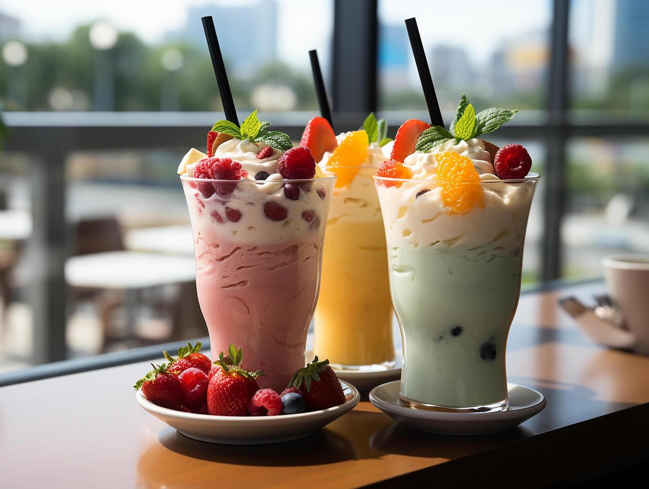 photography of bowl smoothies in cafe made with photo