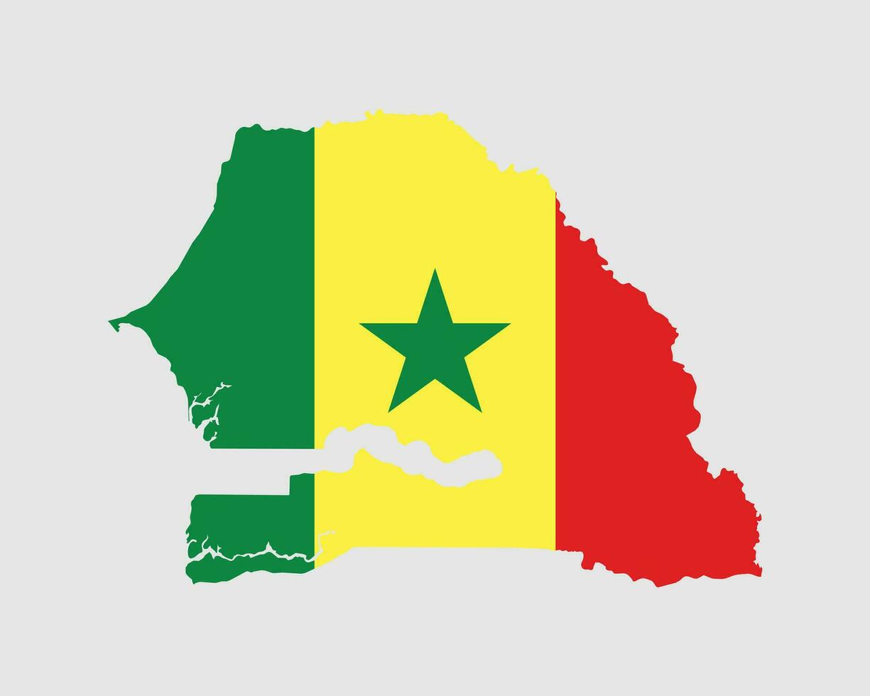 Senegal Flag Map. Map of the Republic of Senegal with the Senegalese country banner. Vector Illustration.