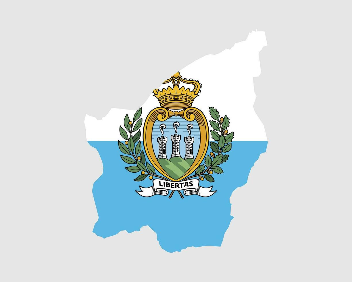 San Marino Flag Map. Map of the Republic of San Marino with the Sammarinese country banner. Vector Illustration.