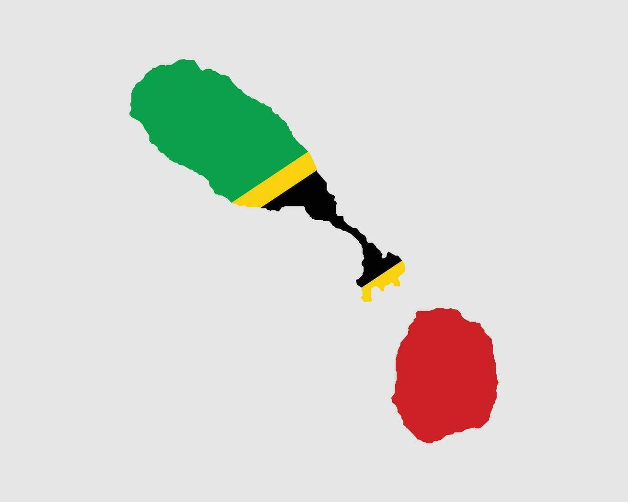 Saint Kitts and Nevis Flag Map. Map of St. Kitts and Nevis with the Kittitian country banner. Vector Illustration.